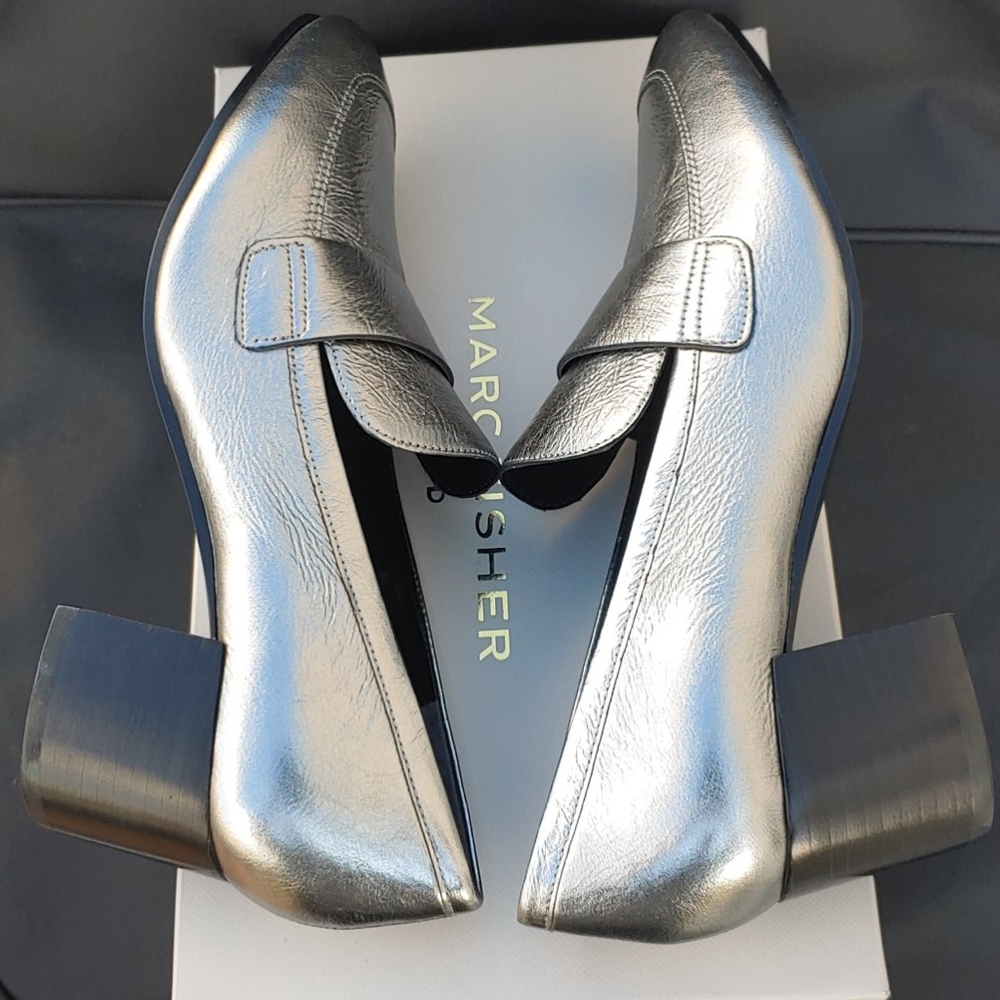 MARC FISHER LTD Leather Hudson Silver Loafers, 7.5 - Picture 7 of 12